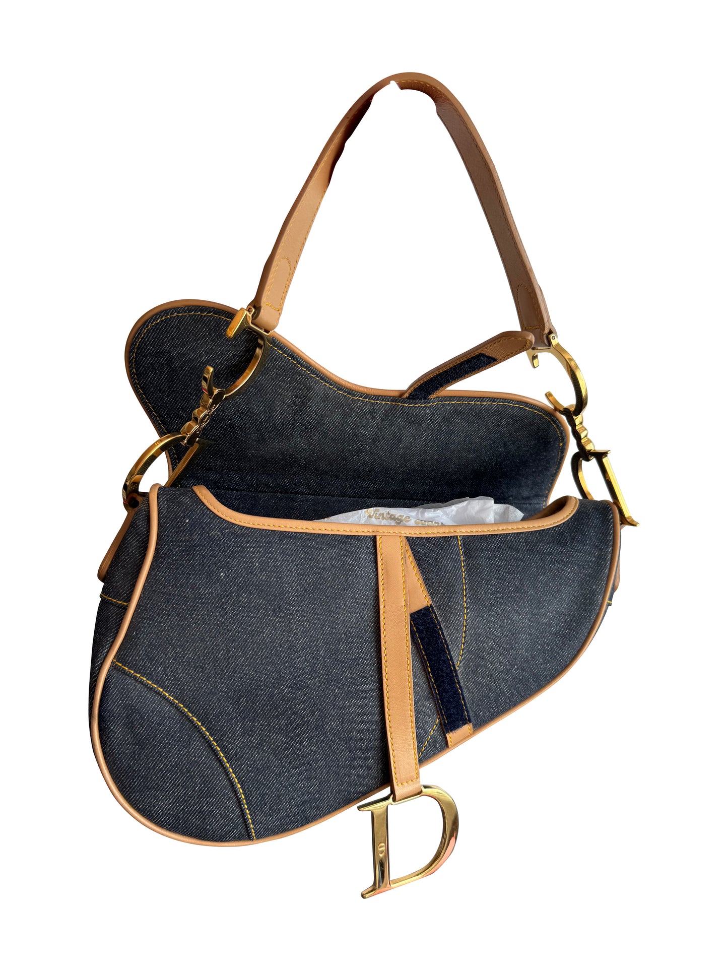 Christian Dior Jean And Leather Saddle Bag