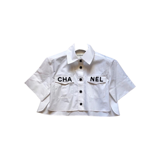 Chanel Cropped Shortsleeve Button Up Top