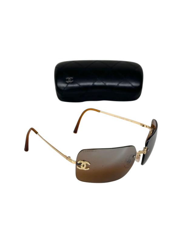 Chanel Gold And Brown CC Frameless Sunglasses