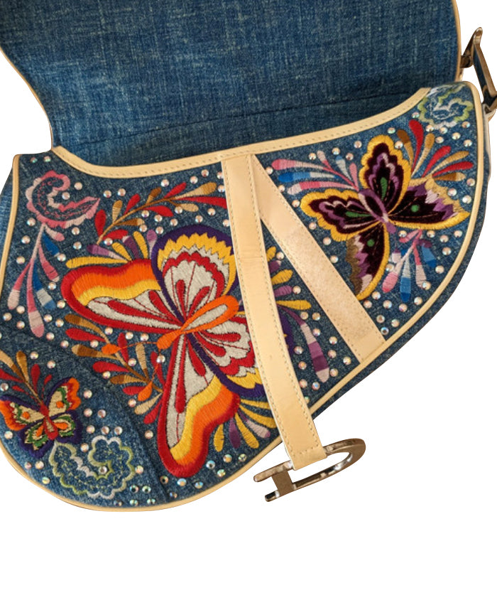 Christian Dior Butterfly Denim Saddle Bag