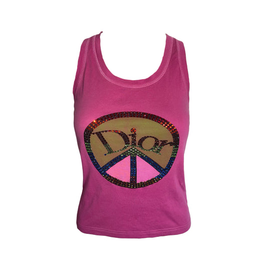 Christian Dior by John Galliano Peace Rhinestone Tank Top