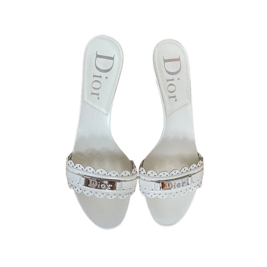Christian Dior White Kitten Heel Mules
