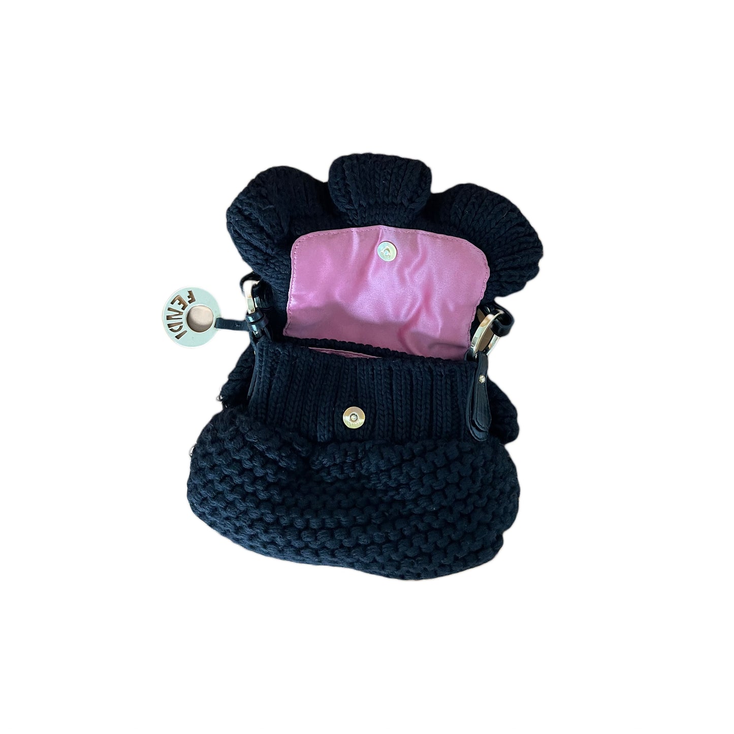 Fendi Chef Ruffle Crocheted Knit Flap Bag Mini